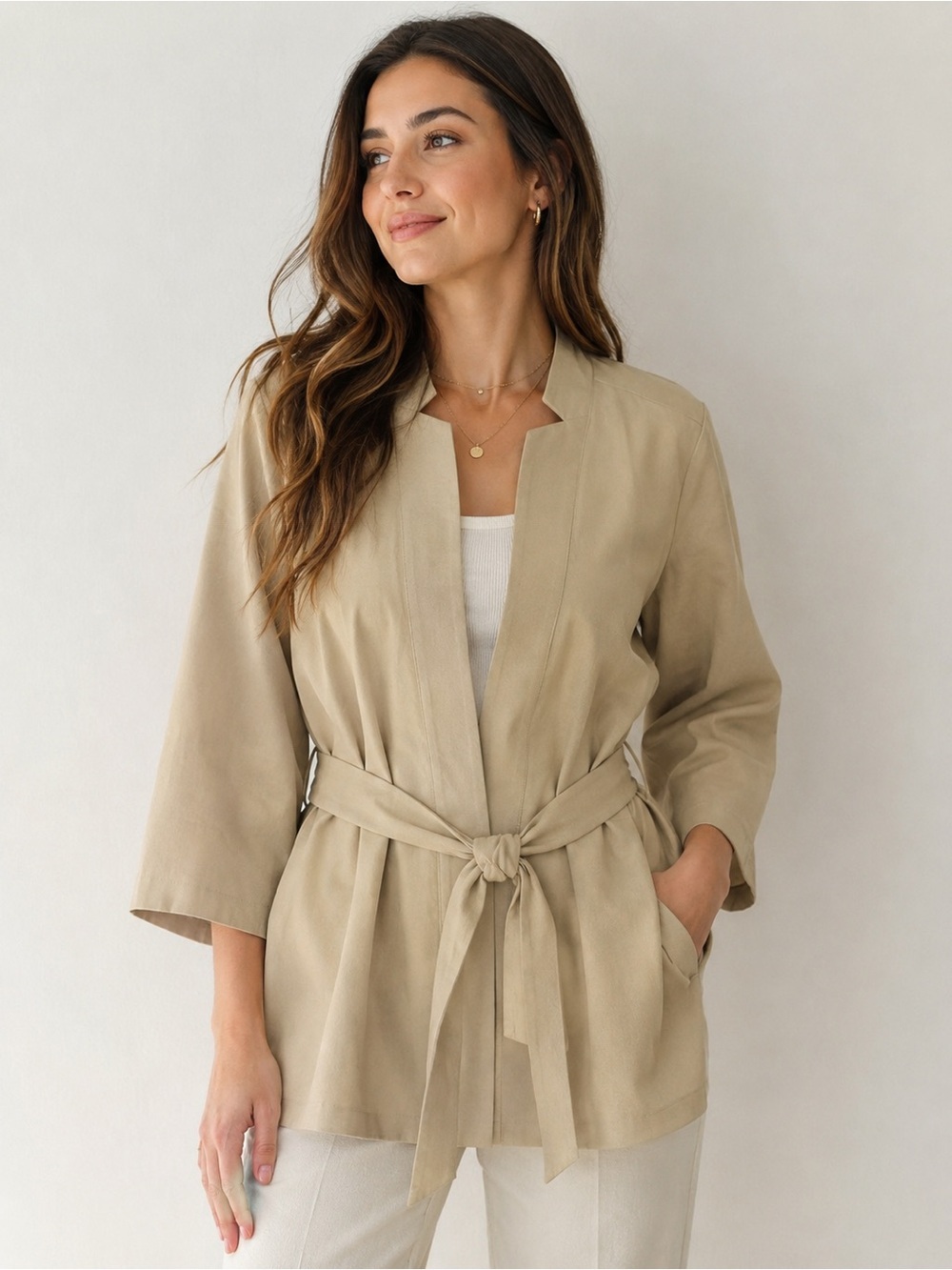 WynneLayers Beige Belted Kimono Jacket Size 2X NWOT